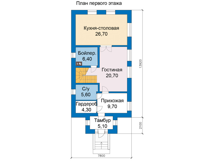 Планировка первого этажа :: Проект дома из кирпича 46-52