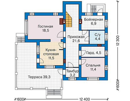 Планировка первого этажа :: Проект дома из кирпича 46-54