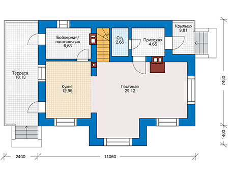 Планировка первого этажа :: Проект дома из кирпича 46-55