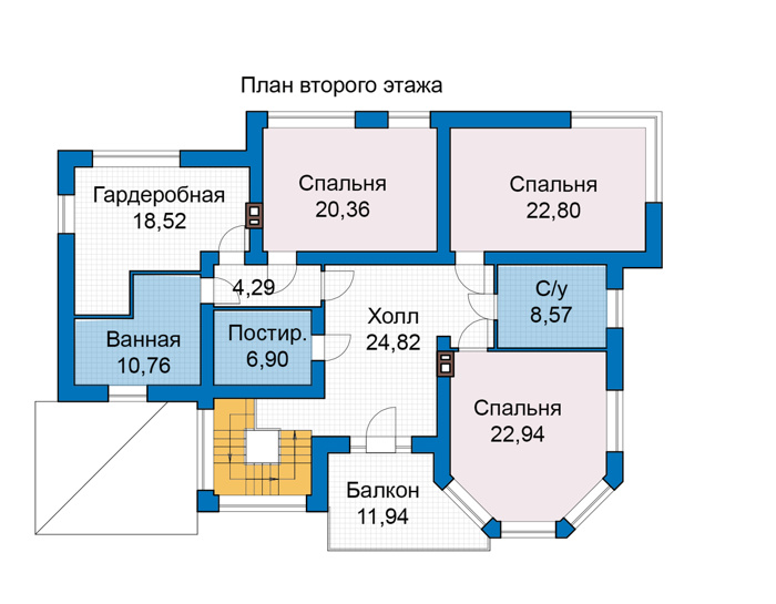 Планировка второго этажа :: Проект дома из кирпича 46-70