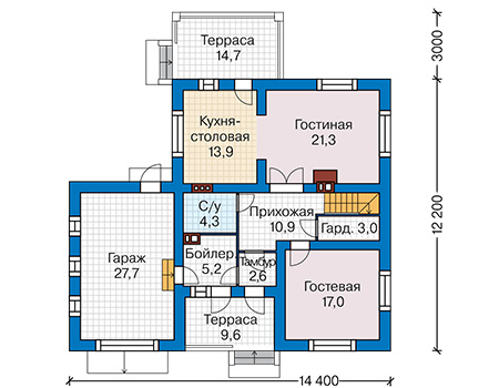 Планировка первого этажа :: Проект дома из кирпича 46-83