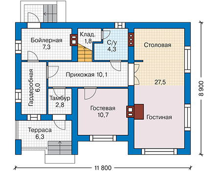 Планировка первого этажа :: Проект дома из кирпича 46-85