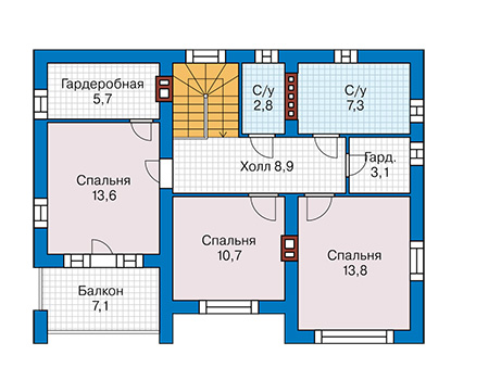 Планировка второго этажа :: Проект дома из кирпича 46-85