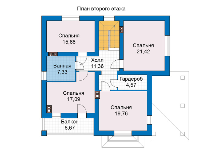 Планировка второго этажа :: Проект дома из кирпича 46-91