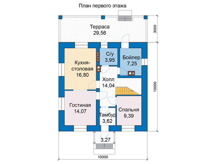 Планировка первого этажа :: Проект дома из кирпича 46-92