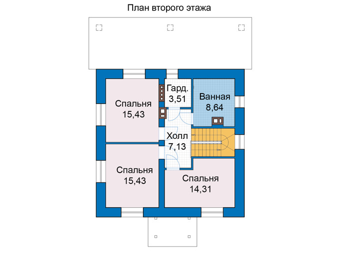 Планировка второго этажа :: Проект дома из кирпича 46-92