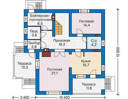 Планировка первого этажа :: Проект дома из кирпича 46-93