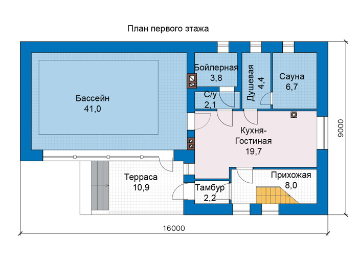 Планировка первого этажа :: Проект дома из кирпича 46-96