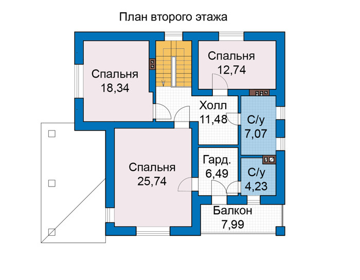 Планировка второго этажа :: Проект дома из кирпича 46-98