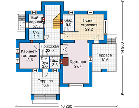 Планировка первого этажа :: Проект дома из кирпича 46-99