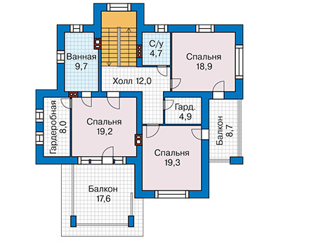 Планировка второго этажа :: Проект дома из кирпича 46-99