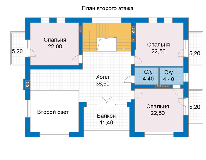 Планировка второго этажа :: Проект дома из кирпича 47-04