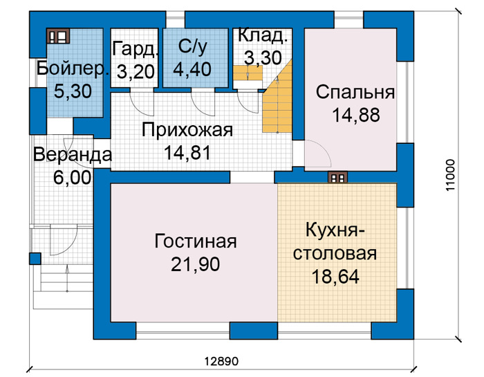 Планировка первого этажа :: Проект дома из кирпича 47-05