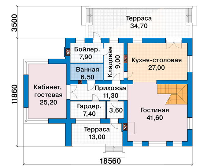 Планировка первого этажа :: Проект дома из кирпича 47-08