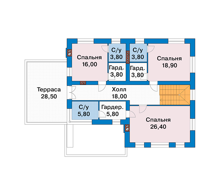 Планировка второго этажа :: Проект дома из кирпича 47-08