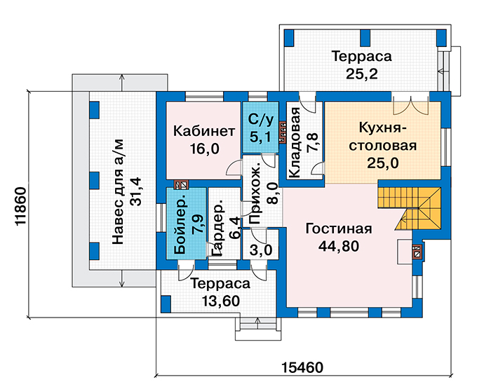 Планировка первого этажа :: Проект дома из кирпича 47-14