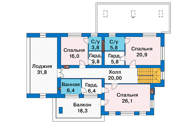 Планировка второго этажа :: Проект дома из кирпича 47-14