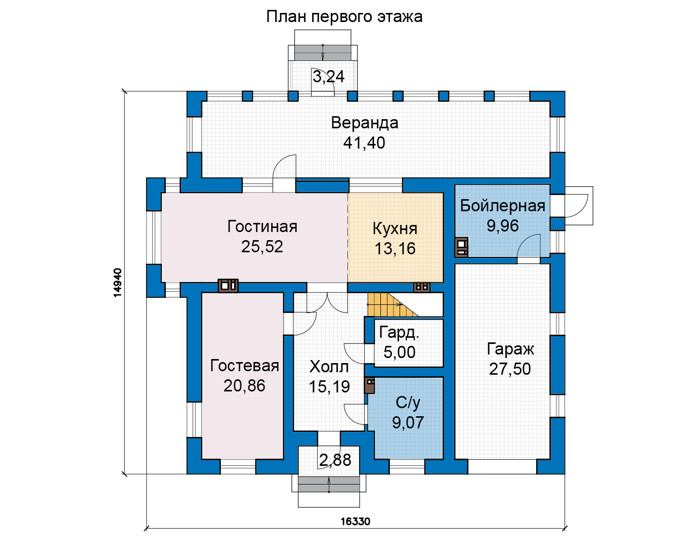 Планировка первого этажа :: Проект дома из кирпича 47-28