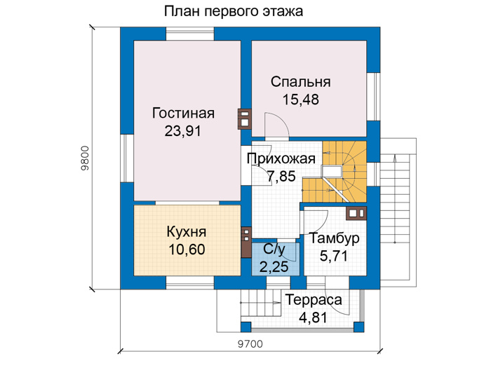 Планировка первого этажа :: Проект дома из кирпича 47-30