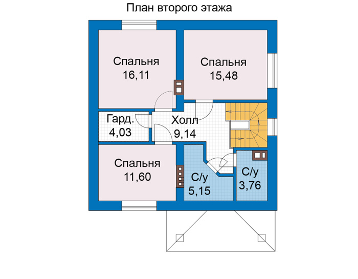 Планировка второго этажа :: Проект дома из кирпича 47-30