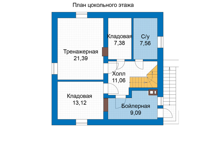Планировка цокольного этажа :: Проект дома из кирпича 47-30