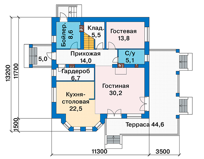 Планировка первого этажа :: Проект дома из кирпича 47-33