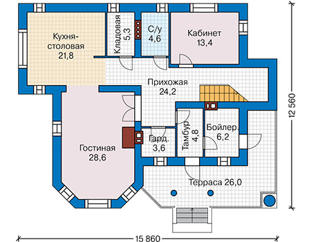 Планировка первого этажа :: Проект дома из кирпича 47-35