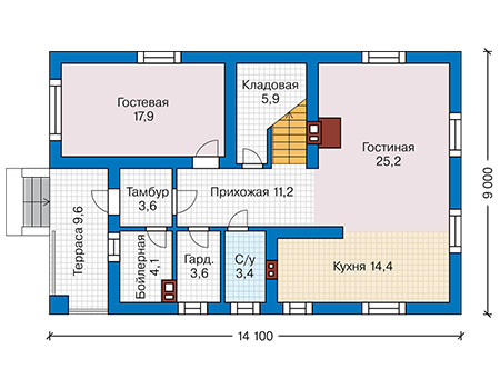 Планировка первого этажа :: Проект дома из кирпича 47-36