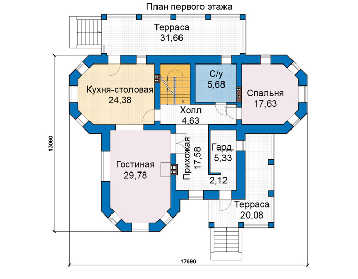 Планировка первого этажа :: Проект дома из кирпича 47-38