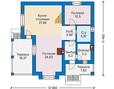 Планировка первого этажа :: Проект дома из кирпича 47-43