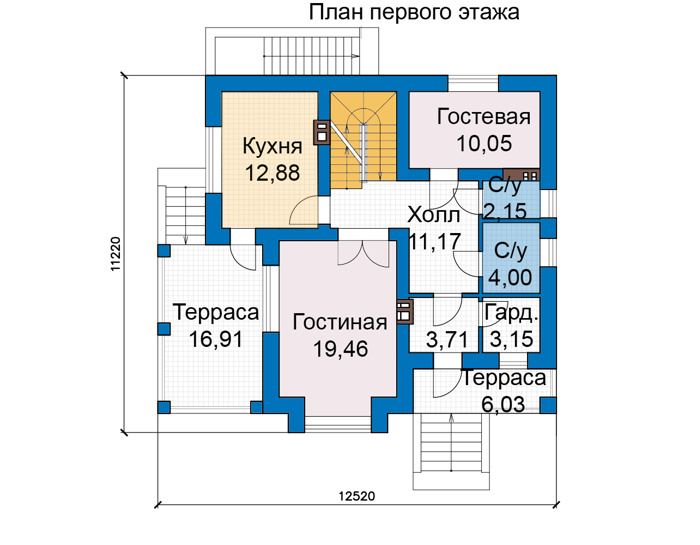 Планировка первого этажа :: Проект дома из кирпича 47-47