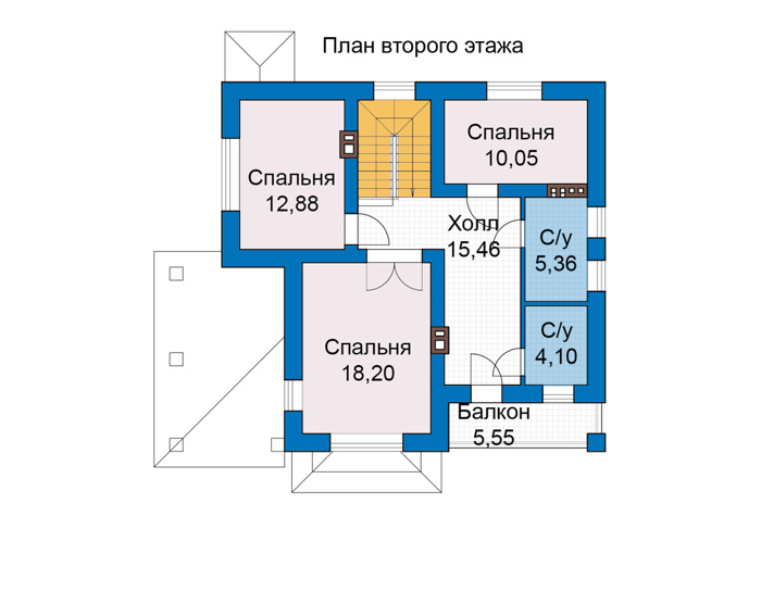 Планировка второго этажа :: Проект дома из кирпича 47-47