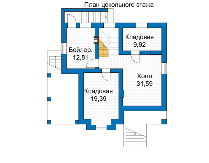 Планировка цокольного этажа :: Проект дома из кирпича 47-47