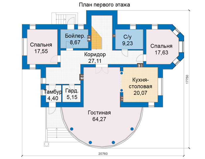 Планировка первого этажа :: Проект дома из кирпича 47-50