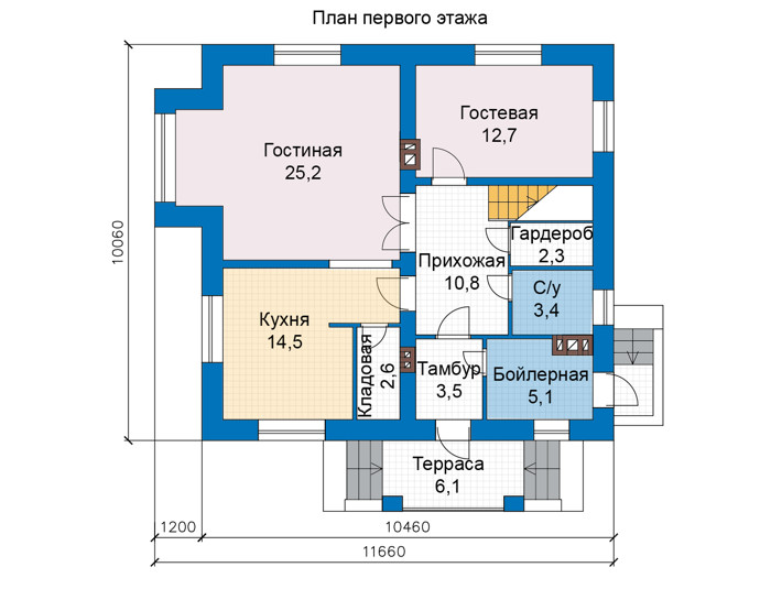 Планировка первого этажа :: Проект дома из кирпича 47-53