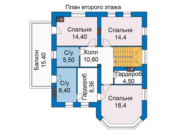 Планировка второго этажа :: Проект дома из кирпича 47-54