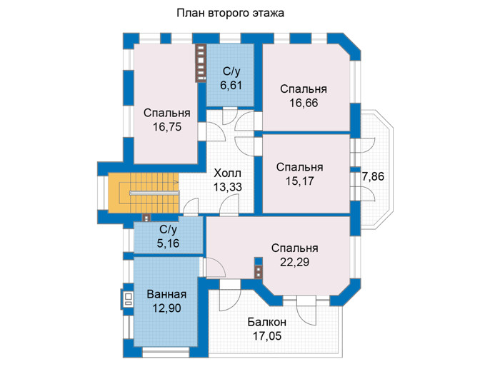 Планировка второго этажа :: Проект дома из кирпича 47-57