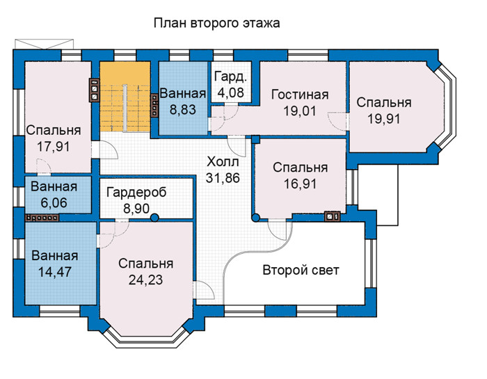 Планировка второго этажа :: Проект дома из кирпича 47-64