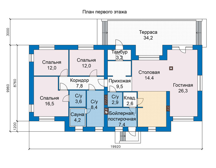 Планировка первого этажа :: Проект дома из кирпича 47-69