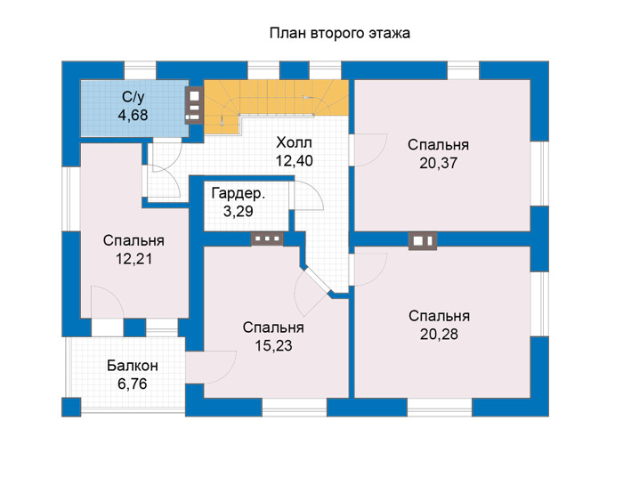 Планировка второго этажа :: Проект дома из кирпича 47-72