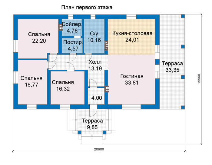 Планировка первого этажа :: Проект дома из кирпича 47-77