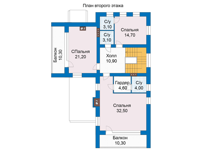 Планировка второго этажа :: Проект дома из кирпича 47-83