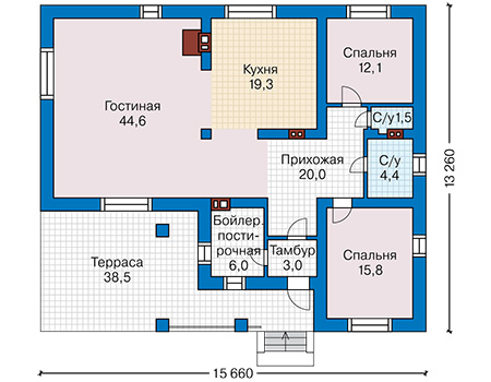 Планировка первого этажа :: Проект дома из кирпича 47-86