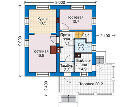 Планировка первого этажа :: Проект дома из кирпича 47-92