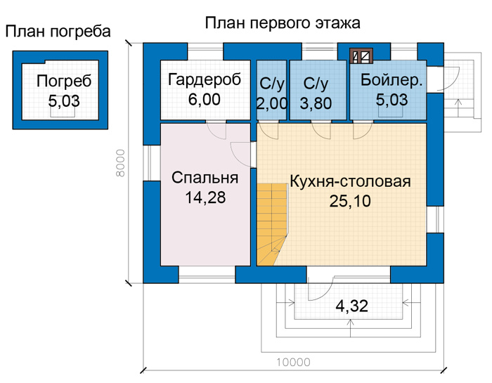 Планировка первого этажа :: Проект дома из кирпича 47-93