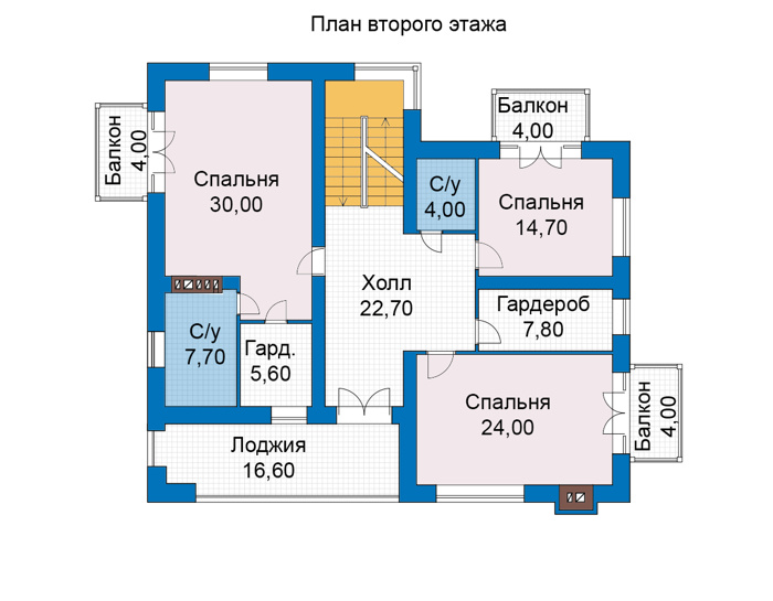 Планировка второго этажа :: Проект дома из кирпича 48-06