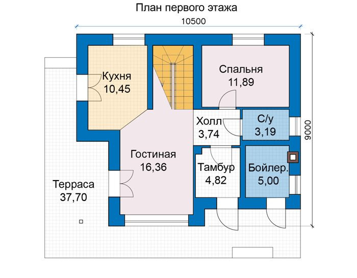 Планировка первого этажа :: Проект дома из кирпича 48-09