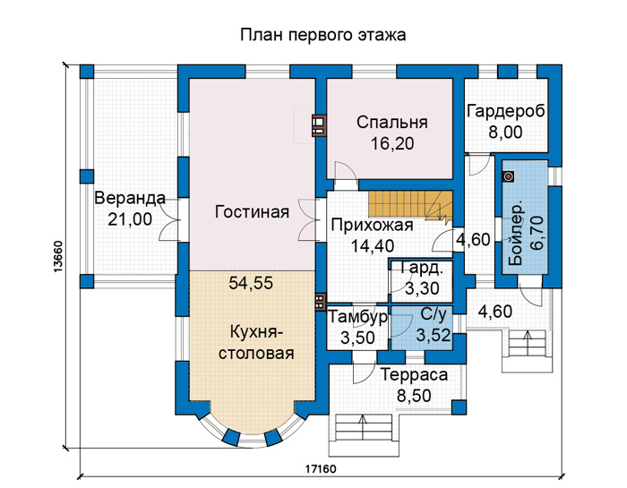 Планировка первого этажа :: Проект дома из кирпича 48-26