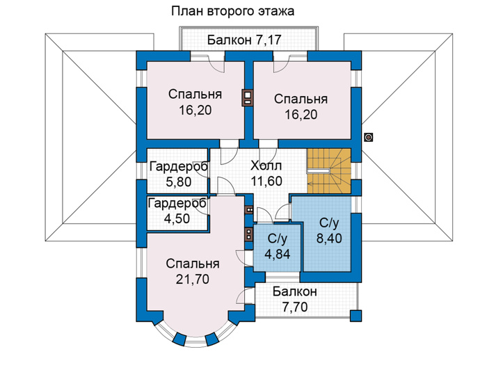 Планировка второго этажа :: Проект дома из кирпича 48-26