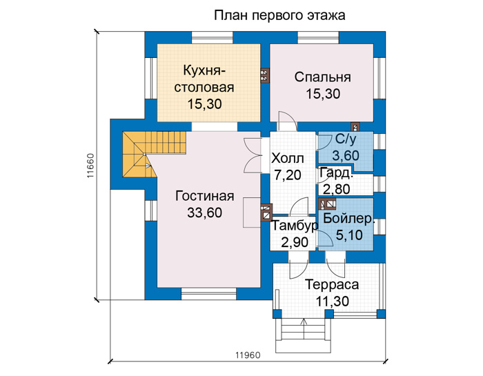 Планировка первого этажа :: Проект дома из кирпича 48-30